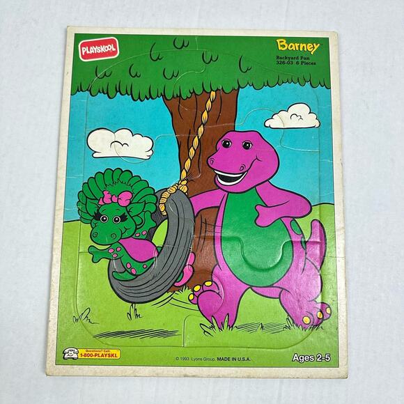 Barney Tray Puzzle Backyard Fun 1993 Lyons Group Vintage Jigsaw Cardboard - Picture 1 of 5